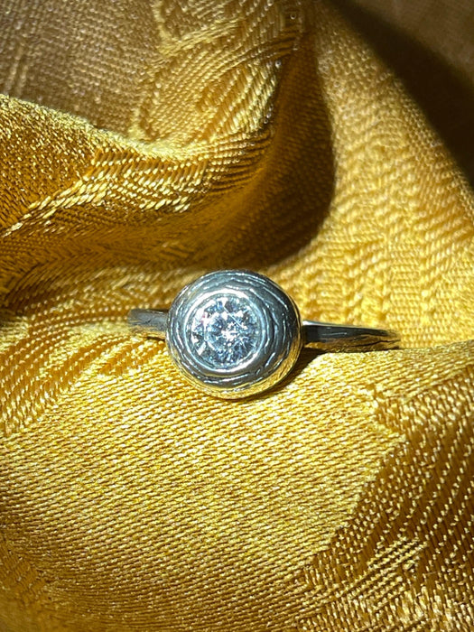 women's ring, circular, clear gem, birds nest, rounded, silver, boho, magical