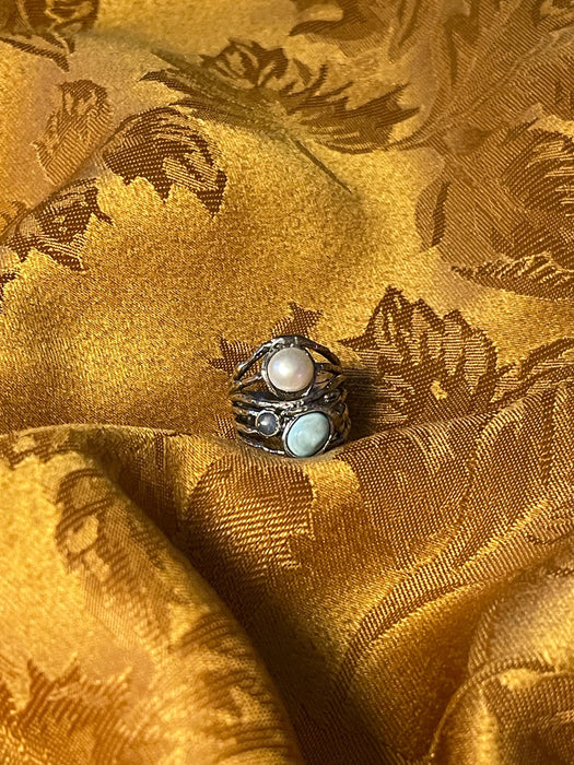 women's ring, magical, mystical, fantasy, light blue, white, gray, silver