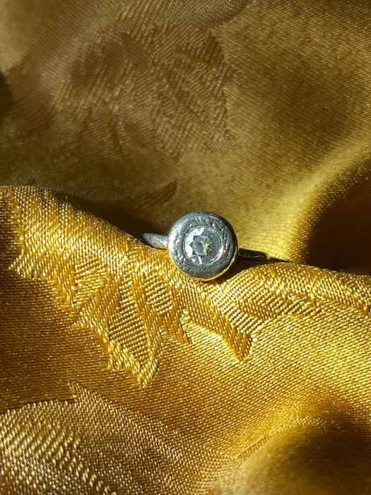 women's ring, round, clear gem, etched, boho, chic, magical, mystical, silver