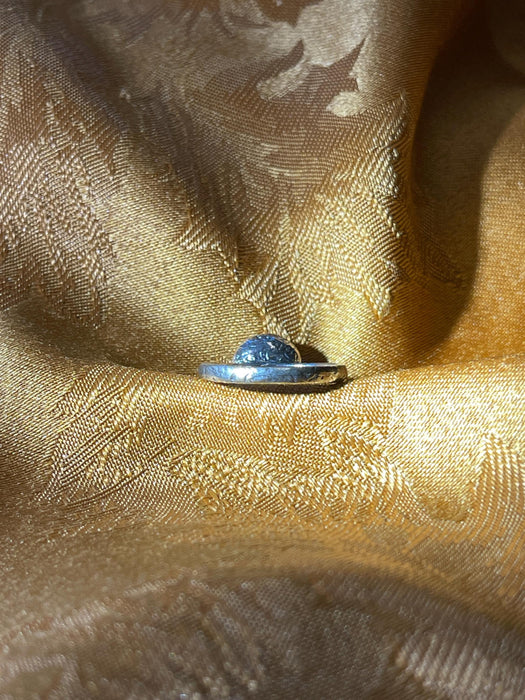 women's ring, round, clear gem, etched, boho, chic, magical, mystical, silver