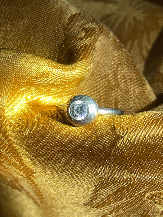 women's ring, circular, clear gem, birds nest, rounded, silver, boho, magical