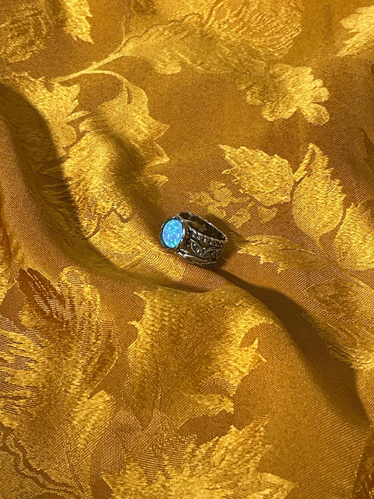 Women's ring, magical, fairytale, boho, light blue stone, leaves