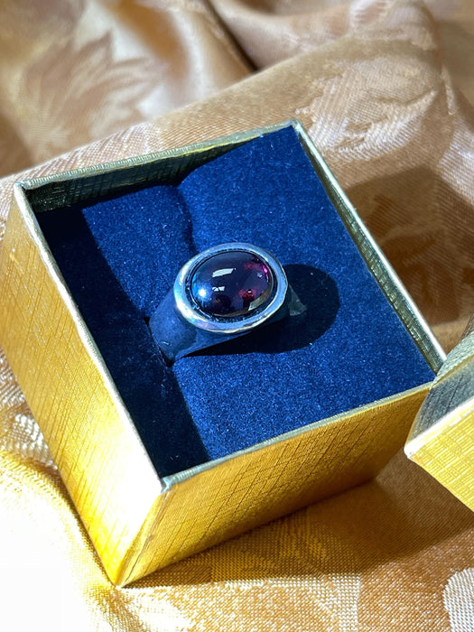 women's ring, oval, wine red stone, elegant, magical, silver