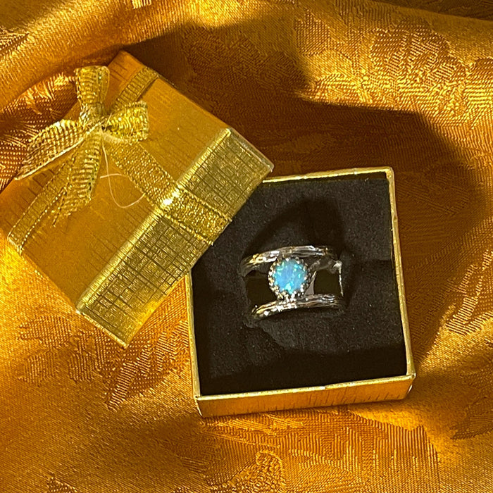 Women's ring, mythological, light blue, shining, bright, silver, fairy, boho
