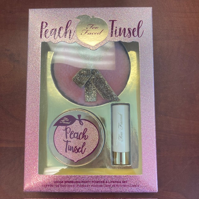 TOO FACED Holiday Peach Tinsel Loose Sparkling Party Powder Lipstick Set NIB