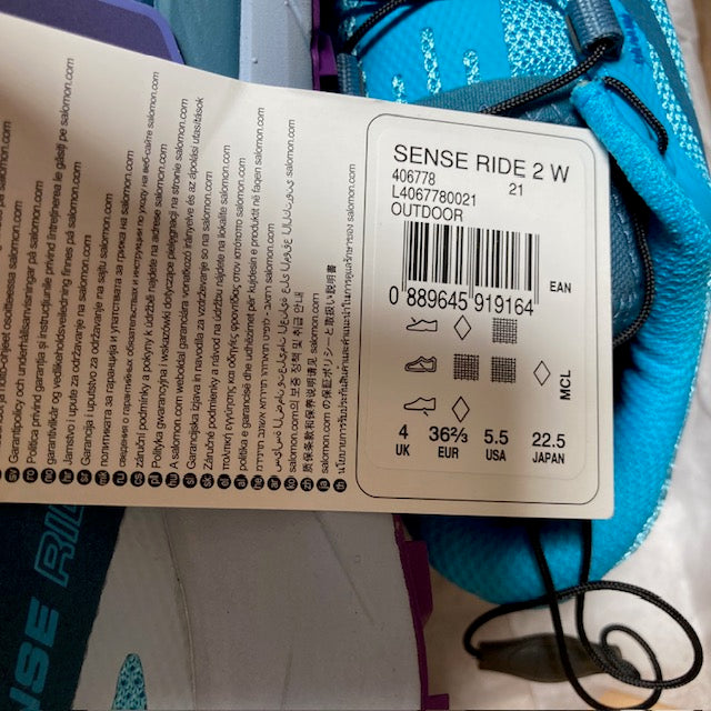 Women's Salomon Shoes Sense Ride 2 W Size 5.5 cyan blue