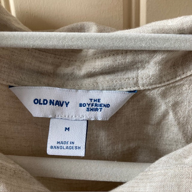 Old Navy Women The Boyfriend Shirt Buttons Long Sleeve Cream off white M