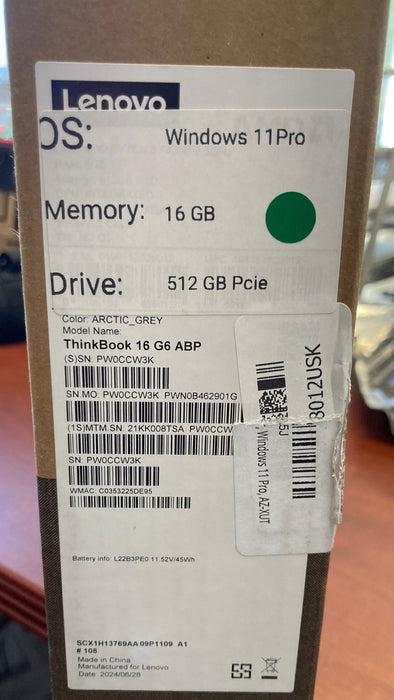 Lenovo ThinkBook 16 G6 ABP Ryzen 5 7430U 2.3GHz 16GB RAM 512GB SSD