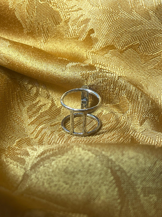 women's ring, plated silver, double banded, clear stones, magical, 925