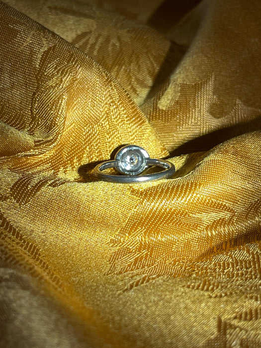 women's ring, circular, clear gem, birds nest, rounded, silver, boho, magical