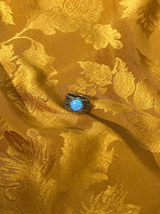 Women's ring, magical, fairytale, boho, light blue stone, leaves